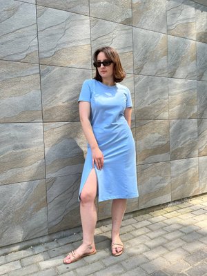 Трикотажна сукня з розрізом колір блакитнй S 5шт-02-8 фото
